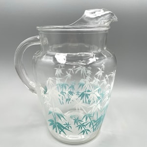Rare Anchor Hocking Teal Bamboo Ice Lip Pitcher – Vintage MCM Glass 84 oz