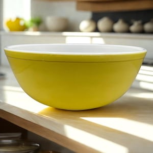 Vintage Pyrex Mixing Bowl 404 Yellow Primary 4-Qt | Mid-Century Kitchenware | MCM Bakeware | Retro Open Shelf Display Bowl