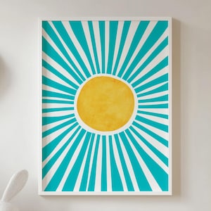 Poster Kinderzimmer, Sonnenstrahlen Wasserfarben, Kinderzimmer Deko, Geburt Geschenk, Kinderzimmer Bilder, Format DIN A1-A5