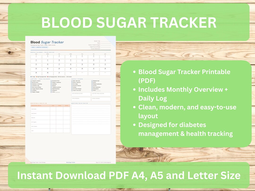 Blood Sugar Tracker Printable, Diabetes Log PDF, Glucose Journal, Daily ...