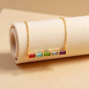 Baguette Birthstone Necklace, Birthstone Personalized Necklace, Customized Birthstone Pendant, Birthstone Baguette Jewelry Gift for Mother