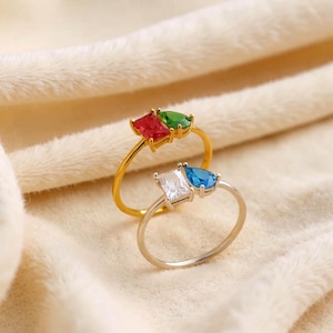 Two Birthstone Ring, Couple Birthstone Ring, Birthstone Personalized Ring, Birthstone Wedding Ring, Birthstone Customized Ring Gift For Mom
