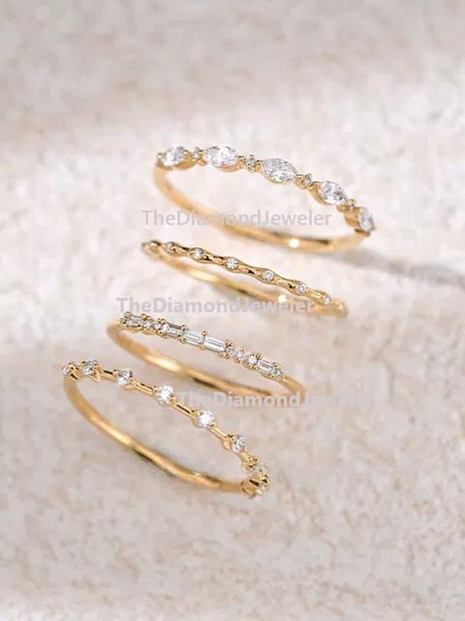 Real Diamond Stack Rings Dainty Diamond Stacking Rings 18k Solid Gold, Lab Grown Diamonds - Etsy