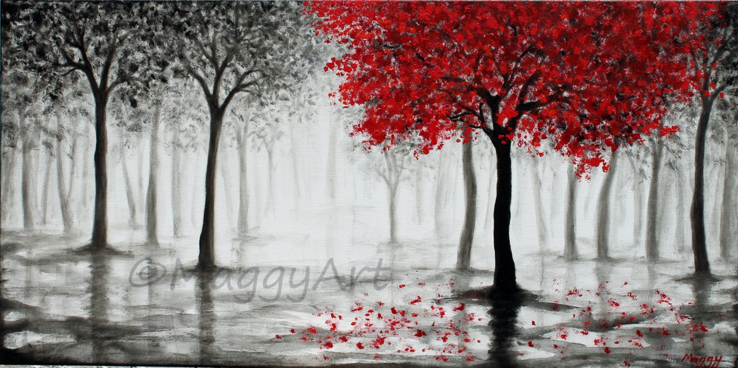 Rain, Abstract Painting In Red And Black (Acrylic Painting). - PacificStock