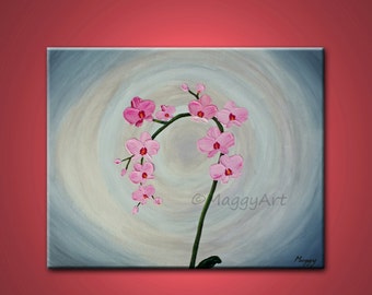 Orchid, pink flowers - 20x16inch original modern palette knife painting, on stretched canvas, ready to hang