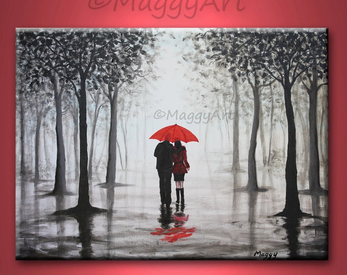 Original Abstract Paintingred Umbrella Home Decor Walking Etsy