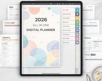 All in One Digital Planner Undated for iPad and Android, GoodNotes Calendar Daily Weekly Monthly Layouts, Digital Journal 2026–2027
