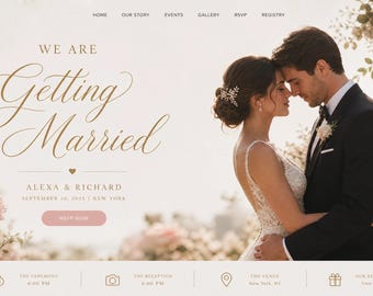 Old Money Wedding Website Template Canva Custom Website Invitation Suite | Wedding Program, Planning & RSVP Editable Digital Invitation Card