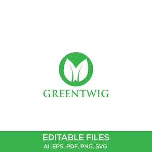 Green Twig Logo -  Tree Branch - Twig Vector Logo - Forest Logo - Logo with Leaves - Custom Logo - Botanical Clipart - Brand Logo