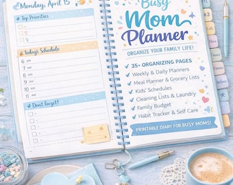 忙しいママのためのプランナー | iPad用デジタルライフプランナー | 日次、週次、月次ホームマネジメント、子育て、食事プランナー | ファミリープランナー