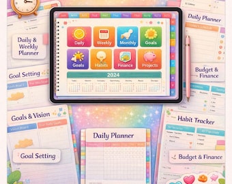 iPad、Android対応オールインワンデジタルプランナー、日次、週次、月次ページ付きGoodNotesプランナー、2026年日付なしカレンダー、Notabilityジャーナル