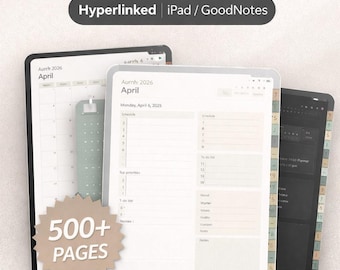 Undated All in One Digital Planner 2026, 2027 Undated Ipad and Android - Daily, weekly, Monthly Journal with Stickers - GoodNotes Calendar