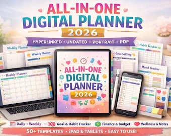 All in One Digital Planner 2026 for iPad | Daily, Weekly, Monthly Planner, Journal for GoodNotes and Notability | Apple Google Calendar