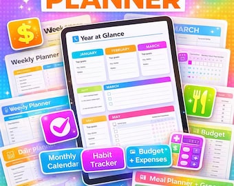 All in One Digital Planner 2026 , 2027 - Undated Ipad Planner , Daily , Weekly, Monthly Journal with GoodNotes, Hyperlinked Digital Notebook