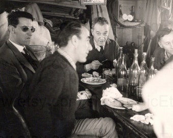 Vintage French Photo - Men Having a Meal in a Shed