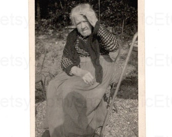 French Vintage Photo - Old Woman Sat Outside