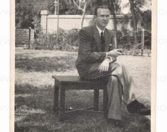 Vintage French Photo - Man Sat Outside in a Garden