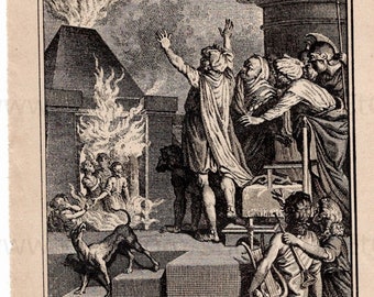 French Antique Religious Image Book Page - The Children in the Fiery Furnace