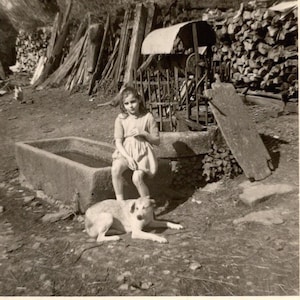 1960er Jahre Französisches Foto - Girl Sat with a Dog
