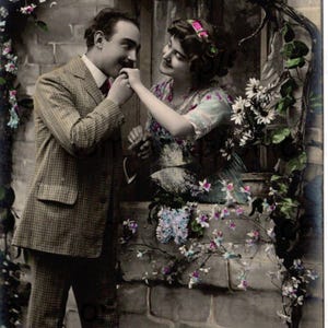 Old French Postcard - Man Kissing a Womans Hand