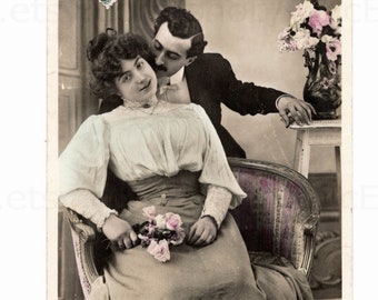 Antique French Postcard - A Shady Kiss...