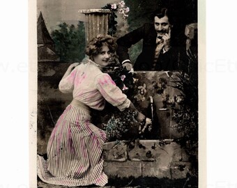 French Antique Postcard - Romantic Couple