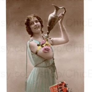 French Antique Postcard - Woman Holding a Jug