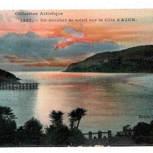 French Postcard c.1908 - Sunset on the Cote d'Azur, France