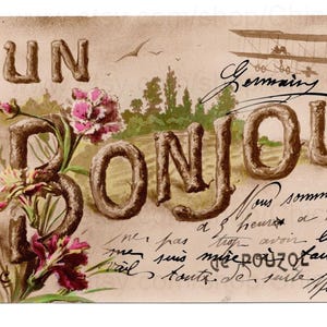 1920's French Postcard - Bonjour from Pouzol