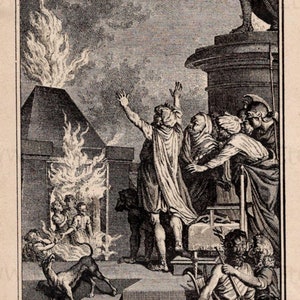 Page d'un livre d'images religieuses anciennes, France - Les enfants dans la fournaise ardente