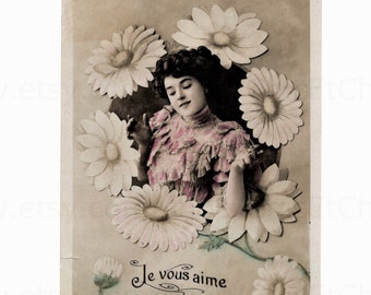 Vintage French Postcard - Je Vous Aime  (I Like You )