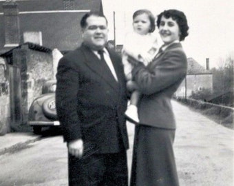 French Black & White Photograph - Couple with Child