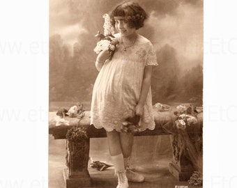 Vintage Postcard - Young Girl with Flowers