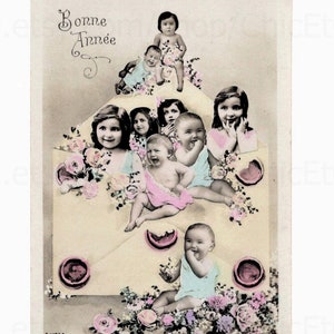 Vintage French New Year Postcard - Children and an Envelope
