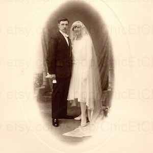 Foto di matrimonio vintage francese - Sposa e sposo degli anni '30