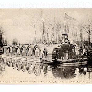 1920's French Postcard - French Mission Populaire Evangelique Boat 'Le Bonne Nouvelle'