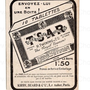 Französische 1915 Papier Werbung - Twinings TSAR Tea Tablets