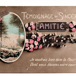 Old French WW1 Postcard - Testimony of Sincere Friendship