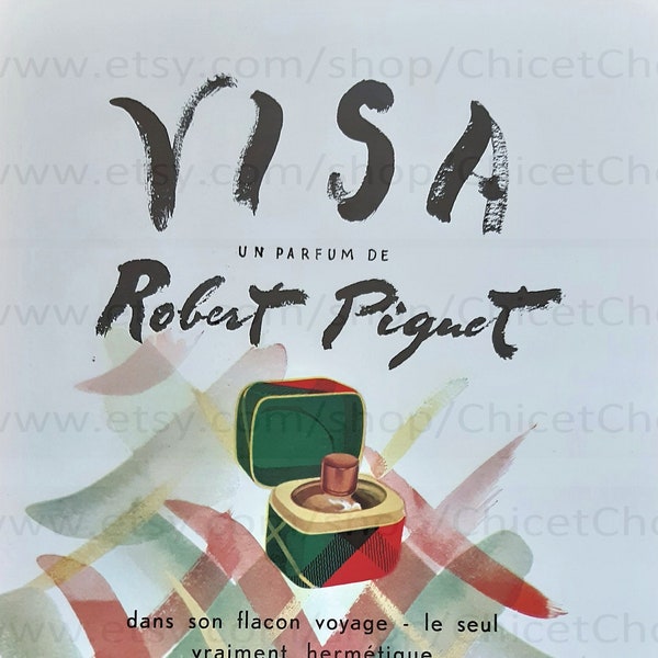 French 1950's Genuine Advert - 'Visa' Perfume by Robert Piguet & Les 3 Selliers Luggage