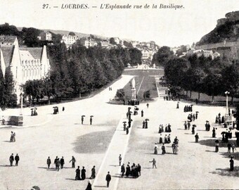 Carte postale française vintage non utilisée - Lourdes, France