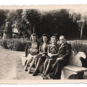 French Vintage Photo - Man and Three Women on a Park Bench