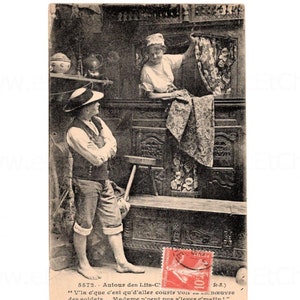 Old French Postcard - Man Looking at a Woman in a Cabin Bed