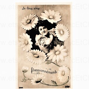 Vintage French Postcard - Je Vous Aime 'Passionnément'  (I Like You 'Passionately')