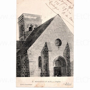 Vintage French Postcard - Montaigut Church, Puy de Dome, France