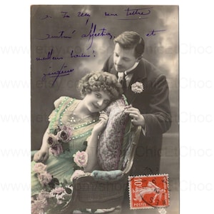 Old French Postcard c.1913 - Romantic Couple