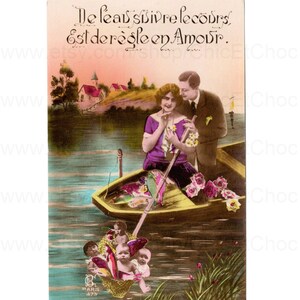 Old Unused Postcard - Couple in a Boat
