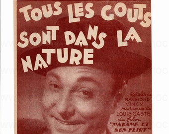 Vintage 1940's French Song / Sheet Music - Tous Les Gouts Sont Dans La Nature (It Takes All Sorts)