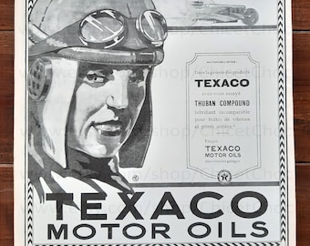 1920er Echte Französische 'Texaco Motor Oils' & 'Forvil' Eau de Cologne Werbung