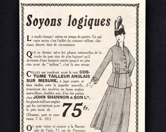 French Antique Paper Advert - John Shannon & Son Ltd. Tailors