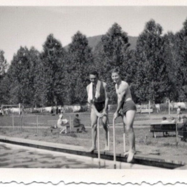 Vintage Summer Photo - Two Men in Swimwear by a Pool